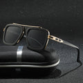 High Quality Retro Square Frame Sunglasses for Men Custom Logo Punk Style Polarized Metal Frame Black Gold Blue Lens Gray Frame
