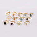 SS205 Gold Plated Solid Sterling Silver Aquamarine Healing Crystal Ring Genuine Raw Birthstone Crystal Rings