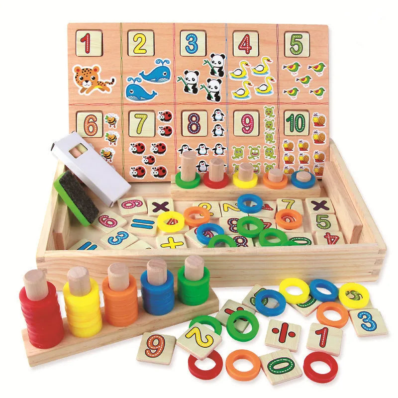 Montessori Children's Wood Counting Stick Math Drawing Board Game Educational Teaching Aids Clock Learning Toys for Boys Girls