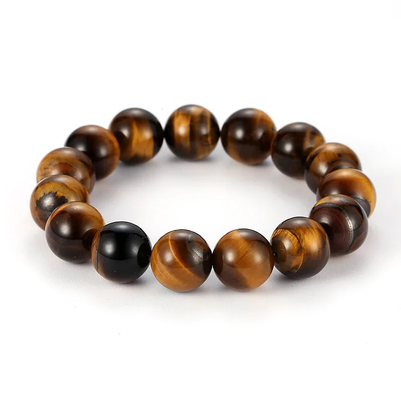 Elastic Tiger Eye Stone Bracelet Bangle Natural Healing Energy Stone Lava Rock Diffuser Bracelet Jewelry for Men and Women