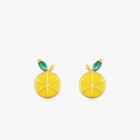 Ailmay 925 Sterling Silver Cute Lemon Enamel Zirconia Stud Earrings for Women Girl Dazzling Statement Hypoallergenic Jewelry