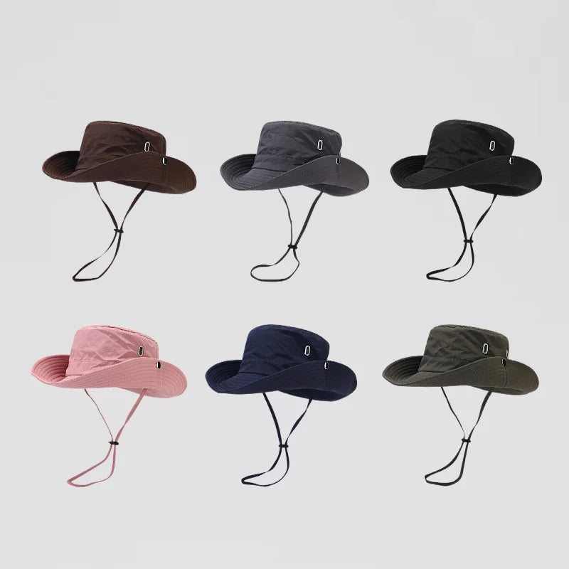 Wholesale Custom Logo Quick Dry Polyester Gorras Fisherman Hat Mountaineering Wide Brim String Bucket Hat