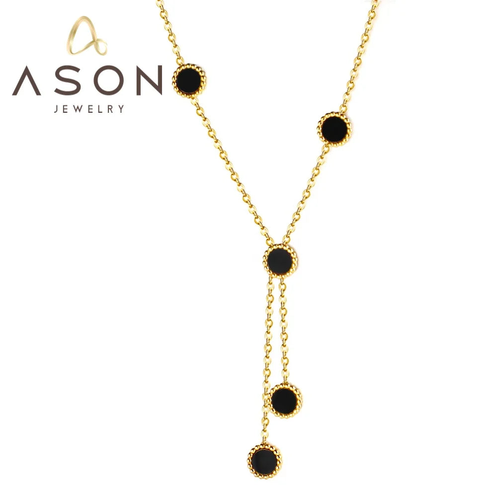 Ason Jewelry New Stainless Steel 5 Rounds Multicolor Shell Pendant Necklace Women European Wholesale 18K Gold Plated Necklace