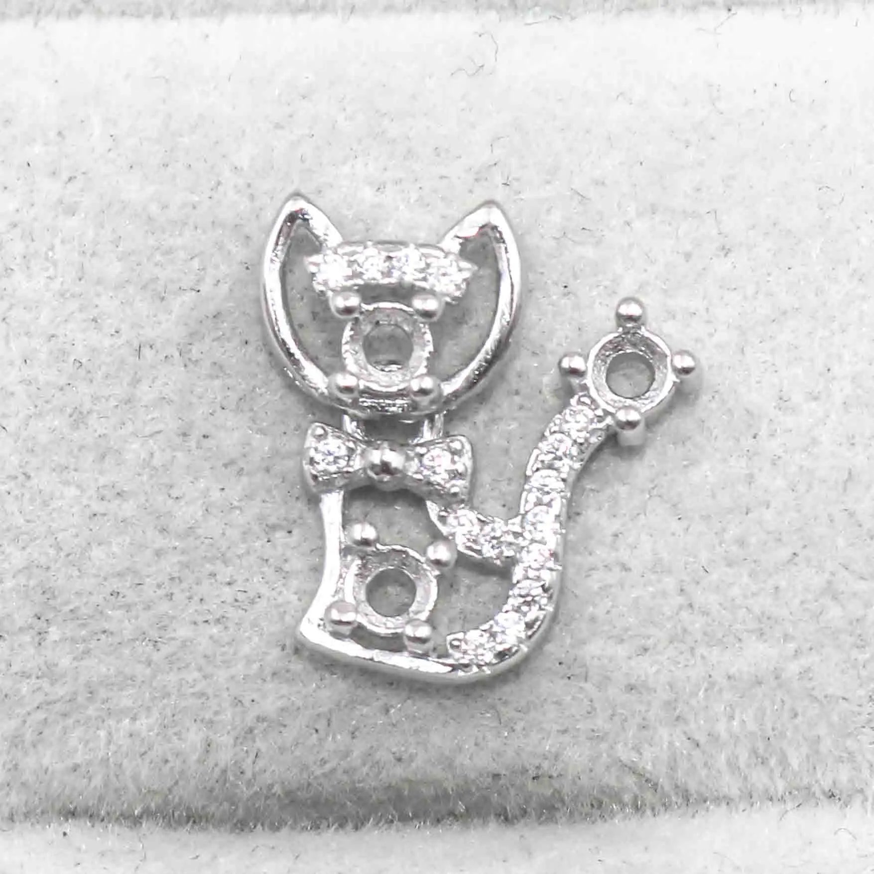 Sterling Silver 3*3mm Semi Mount Pendant Empty Frame Blank Support Setting S925 Base Holder Without Center Stone for DIY Inlay