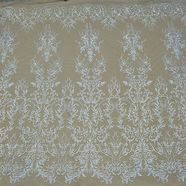 Manufacturer Wholesale White Embroidery Lace Bridal Fabric for Wedding Dress