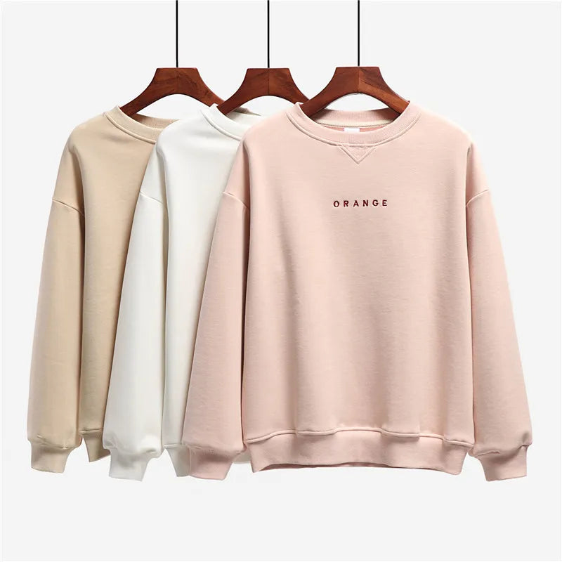 High Quantity  Customization Embroidered Cotton Plain Pullover Crew Neck Sweatshirt for Women