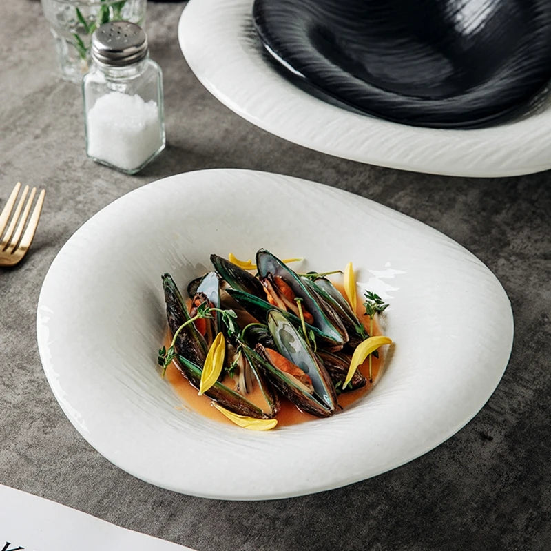 French Cloud Shape Matte Ceramic Dinner Plate Irregular Soup Salad Dessert Serving Side Plate Kitchen Restaurant Party Tableware