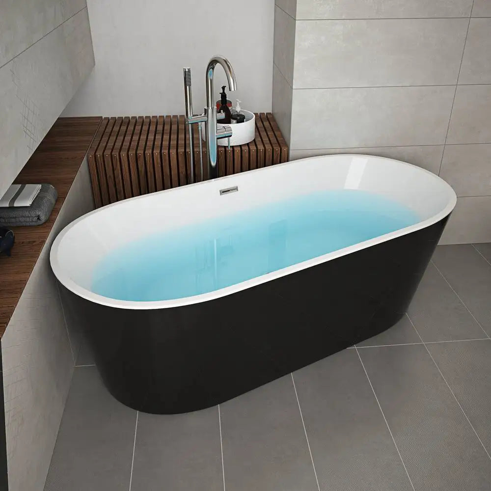 Free Standing Tub Black White 1.7m Acrylic Freestanding Bathtub Oval Stand Alone Tubs for Hotel Bathroom