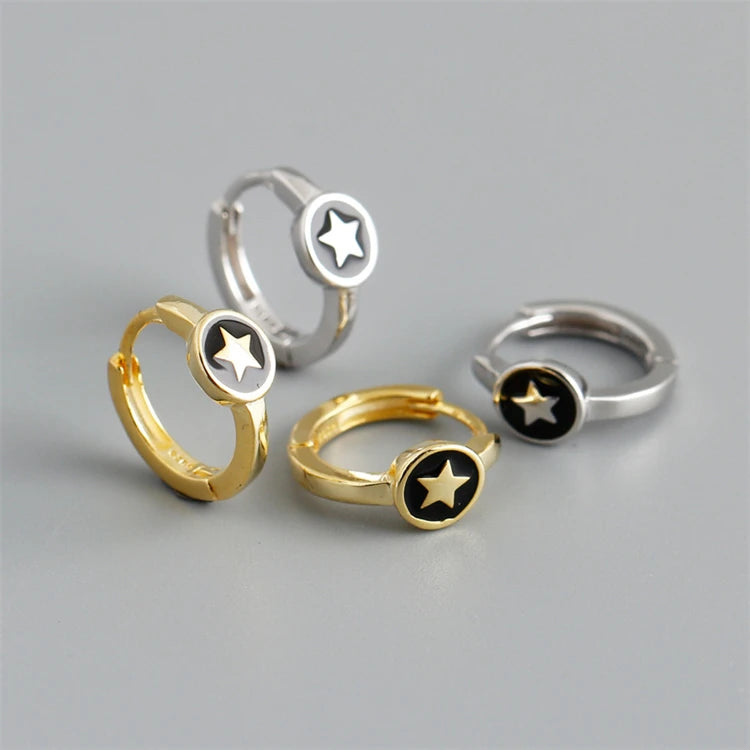 Exquisite Geometric Five-pointed Star 18k Gold 925 Sterling Silver Enamel Star Huggie Hoop Earrings for Women