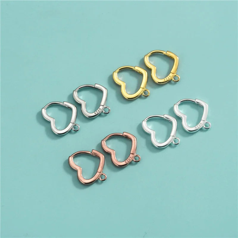 Wholesale 925 Sterling Silver Accessory Semi-finished Hoop Earrings Heart-shape Hooks With Loop for Earring Making