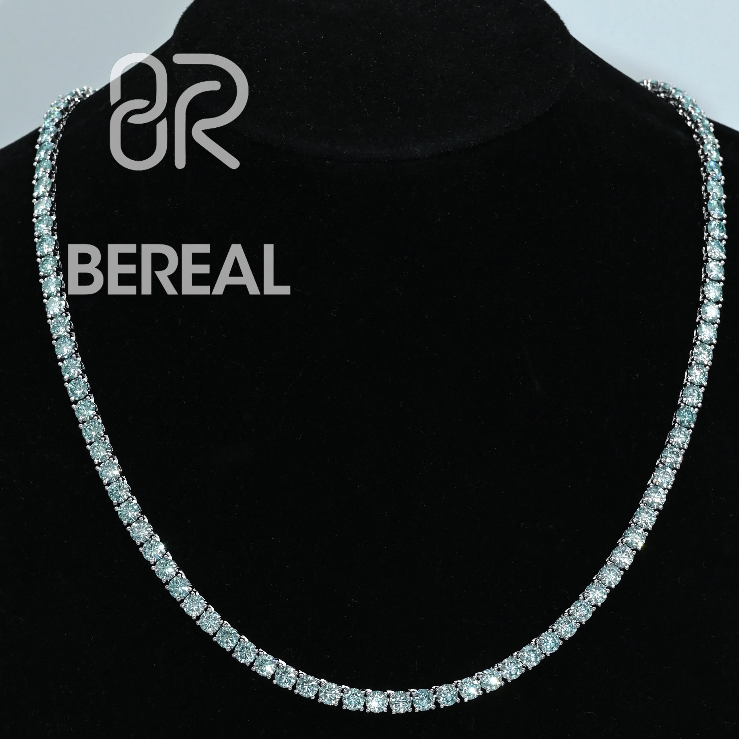 Factory Pass Tester 925 Silver Iced Out Blue Moissanite VVS Diamond Hip Hop Tennis Chain Bracelet Necklace Fine Jewelry for Men