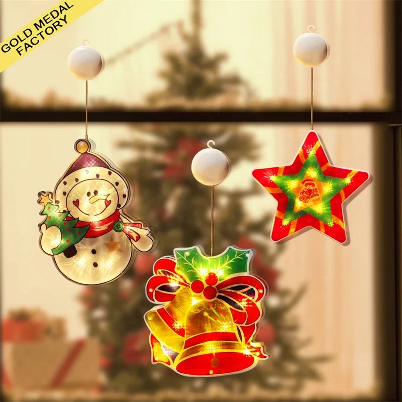 Christmas Decorative Lights UV Printing Fancy Light Sucker String Lights Santa Claus Sledge Ornaments