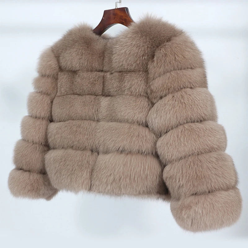 2023 Real Fox Fur Coat Winter Jacket Women  Natural Raccoon Fur O-neck Three Quarter Sleeve Thick Warm Outerwear Streetwear New