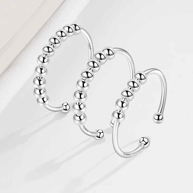 Rotate 925 Sterling Sliver Fidget Interchangeable 5pcs/8pcs/10pcs Beads Ring Wholesale Relief Anxiety Women Spin Ring