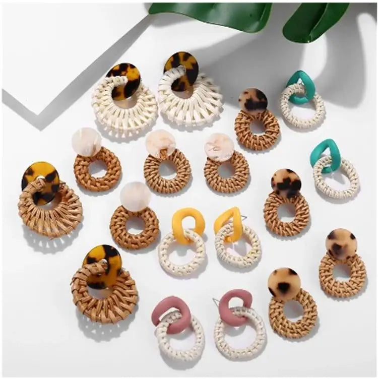 Fashion Circular  Straw Rattan Earrings Hoop Earrings for Women
