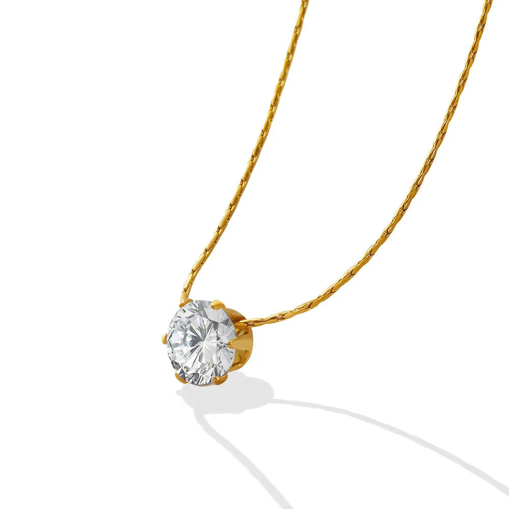 Hypoallergenic Vertical Thin Necklace Single Diamond Circle Zircon Shape 18K Gold-Plated Neck ChainJewelry for Women