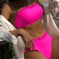 OEM/ODM Women's Sexy Bikini Two-Piece Swimsuit Ruffled Solid Color Bandeau Lace-Up Beach Holiday Style Swimwear