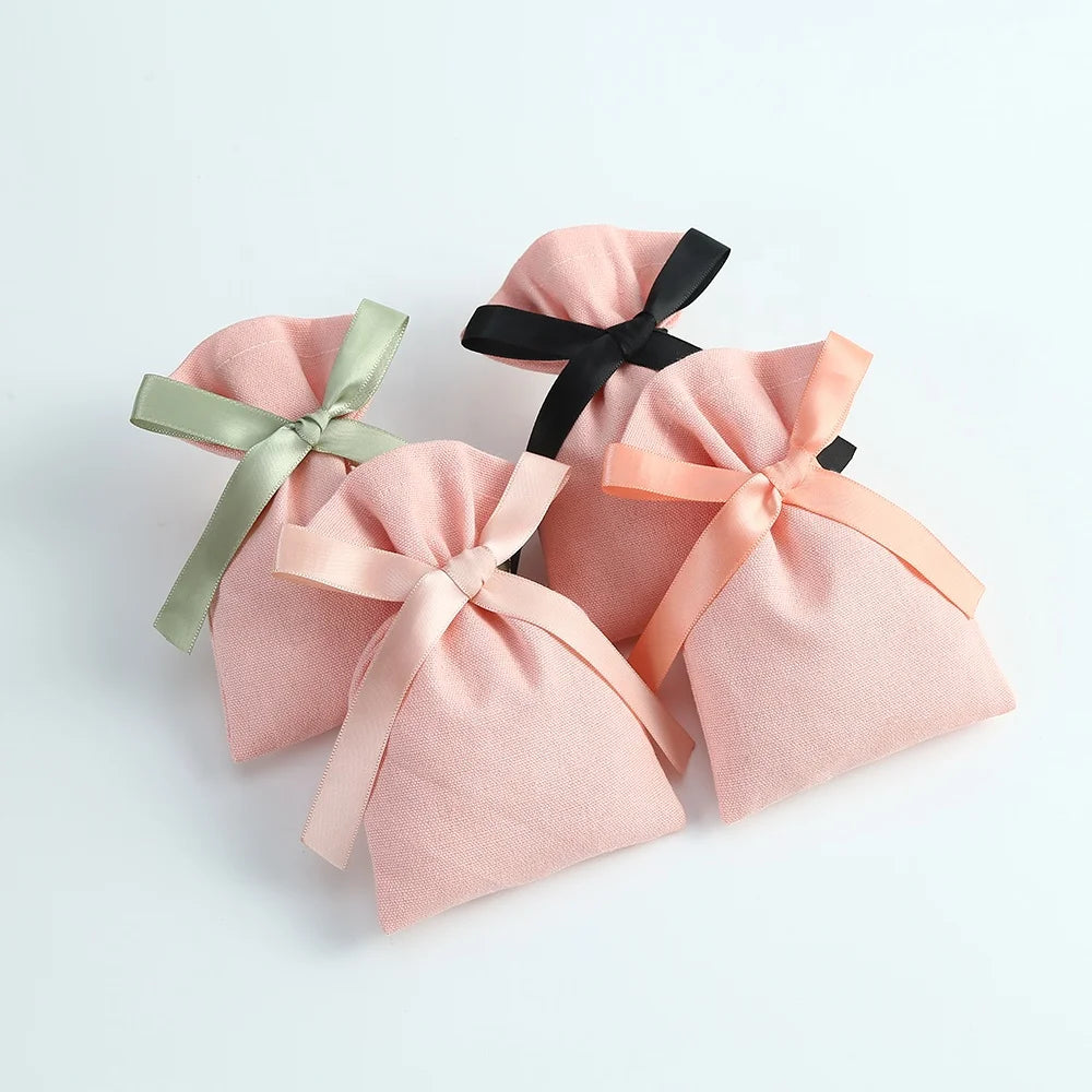 8x10cm Light Orange Canvas Cotton Suede Drawstring Pouch Organic Packaging for Jewelry Support Gift Pochettes