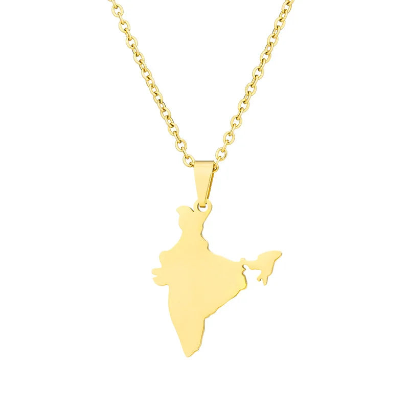 Map Pendant Necklace Hollowed Out India Manufacturer Women Geometric Stainless Steel Unisex HUILE Ethnic Pakistan Necklace 20pcs