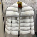 MWFur Winter Women Real Fur Jacket with Big Collar Full Sleeves Luxury Chinchilla Design Rex Rabbit Fur Coat for Lady