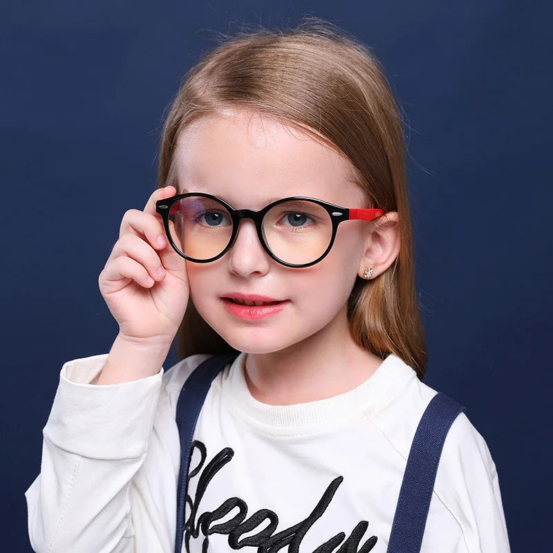 Blue Light Blocking Round Nerd Style Lightweight Full-Frame Eyeglasses for Children Unisex Computer Use