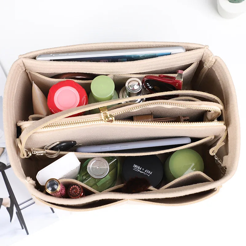 Multifunctional Luxury Zipper Tote Bag Insert Organizer Tote Bag Felt Inside Felt Bags for Cosmetics and Other Storage Debris