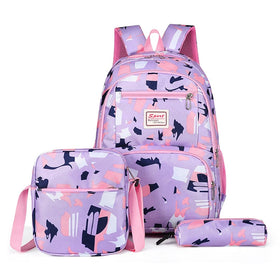 Custom Luxury Nylon Girls 3 in 1 School Backpack Set