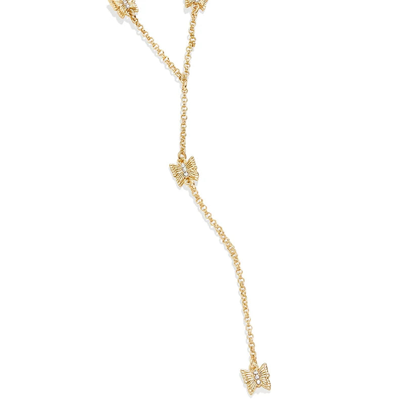 Gemnel Luxury Jewelry 925 Sterling Silver 18k Gold Plated butterfly Y Chain Diamond Cz Necklace