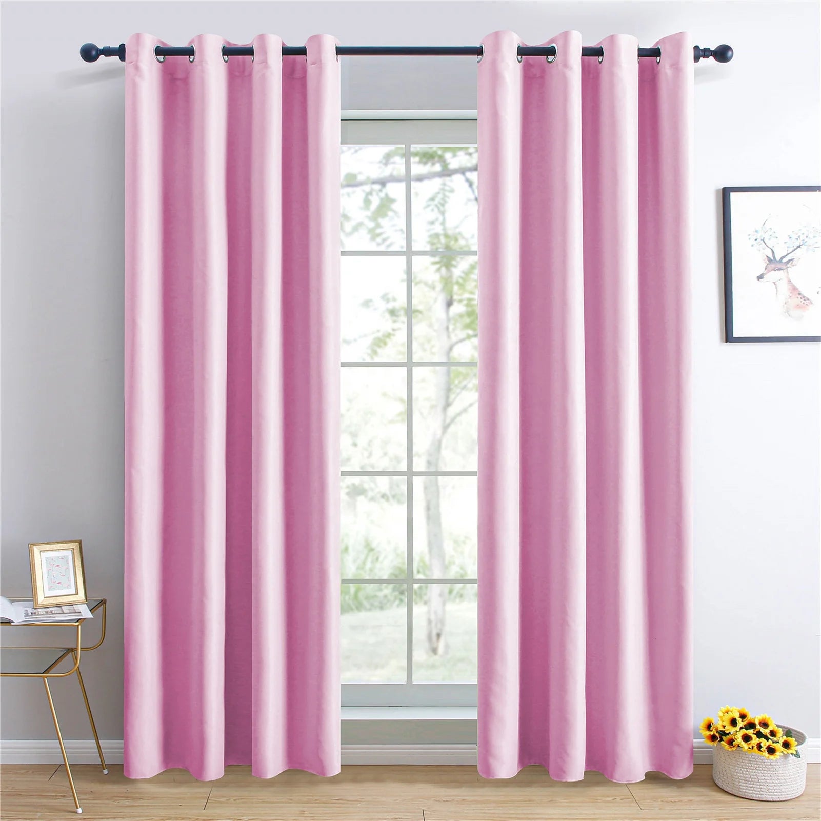 Ready-Made Pink Solid Thermal Insulated Window Curtains Grommet Panels for Bedroom Cheap Blackout Drapes