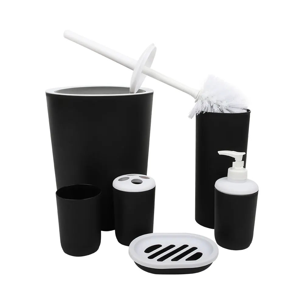 Moozi Modern 6-Piece Eco-Friendly Plastic Bathroom Vanity Countertop Accessories Set with Minimalist Design Customizable Options