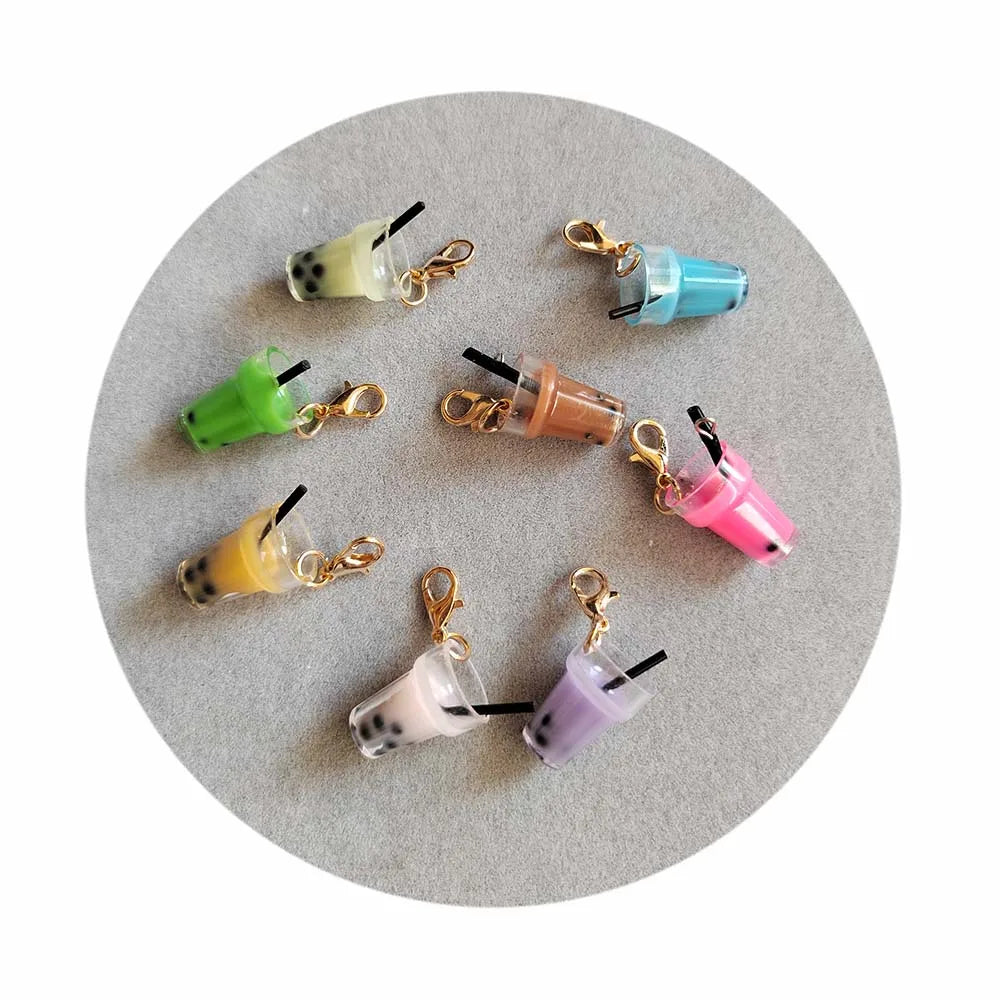 Resin Milk Tea Cup Keychain Simulation Food Mini Bottle Charms Pendant for DIY Jewelry Craft Keyring Easter Gifts