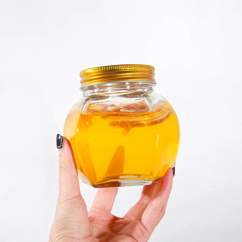 Newray Wholesale 380 ml 720 ml Transparent Glass Honey Jar Storage Jar for Candy Jam Pickle With Screw Cap