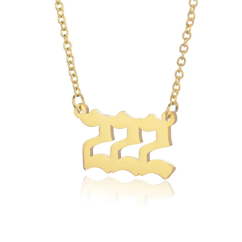 Qiuhan OEM New Design Angel Number Necklace Gold Plated Stainless Steel Pendant Necklace Collar