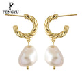 Baroque Pearl Drop Earrings for Women Fashion Twisted C Shaped Hoop Earrings Custom 925 Sterling Silver Fine Jewelry Wholesale