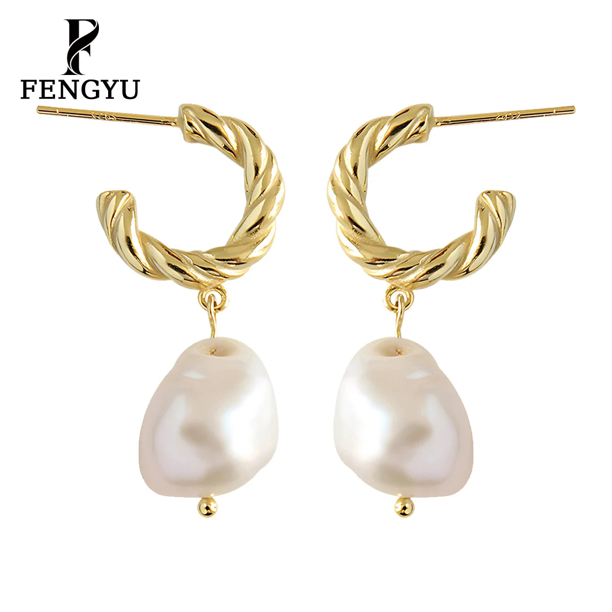 Baroque Pearl Drop Earrings for Women Fashion Twisted C Shaped Hoop Earrings Custom 925 Sterling Silver Fine Jewelry Wholesale