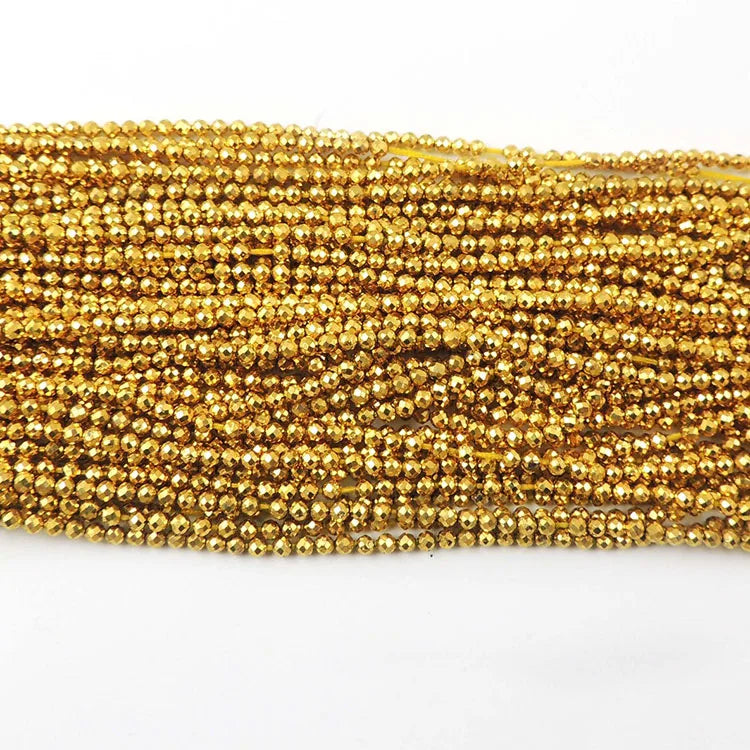HB3017 2mm Faceted Round Gemstone Beads Gold Golden Faceted Hematite Beads