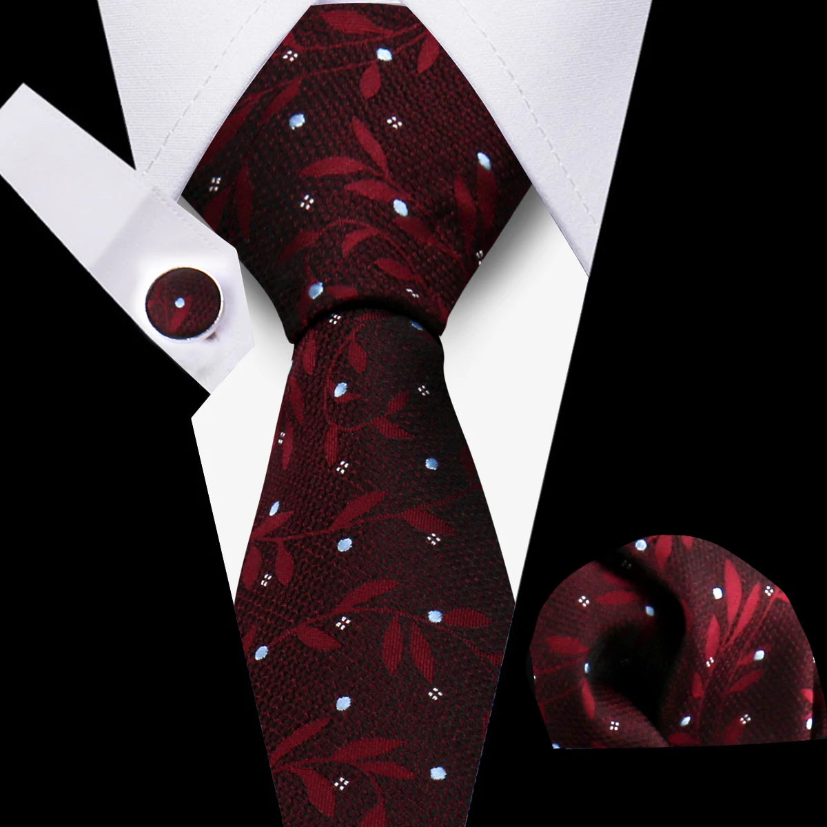 Wholesale  Polyester Men Ties Handkerchief Set With Cufflinks Business Men's Suit Tie Floral Striped Neckties for Wedding