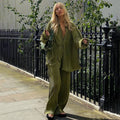 Plisse Pleated Loungewear Pajamas Loose Casual Blouse Top And Palazzo Pants Two Piece Set Women's Clothing
