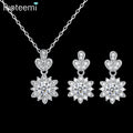LUOTEEMI Necklace Fashion Earing Lady Cubic Zirconia Bling Woman Flower Zircon Designer Elegant Jewelry Set