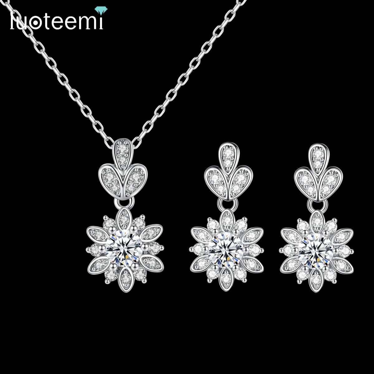 LUOTEEMI Necklace Fashion Earing Lady Cubic Zirconia Bling Woman Flower Zircon Designer Elegant Jewelry Set