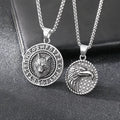 Vintage Mens Viking Jewelry Wolf Parrot Head Medal Pendant Retro Stainless Steel Necklace Medallion Runes Engraved Necklaces