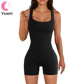 Women's High Waist Bodycon Stretch Shorts Jumpsuit Outfits Strappy Square Neck Tank Top Tummy Control Breathable Fitness