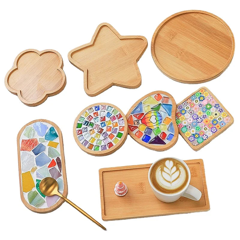 Colorful DIY Wooden Bamboo Mosaic Crystal Coaster Polished Home Decoration Holder/Cup Pad Mat for Kids Box Included
