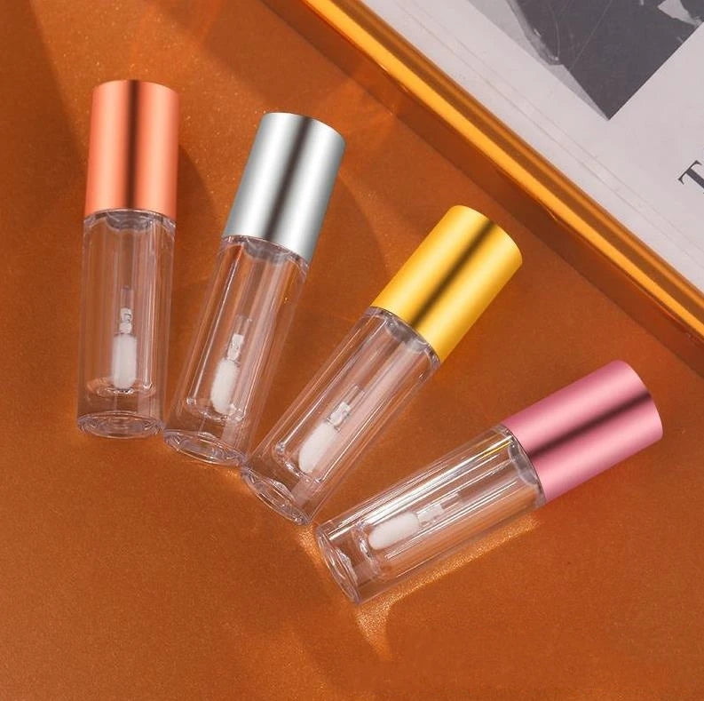 Wholesale Mini 2.5ml Metallic Gold Silver Rose Pink Lid Lipgloss Tube Custom Empty Clear Lip Gloss Wand Tube Container Packaging