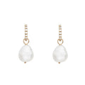 Korean 925 Sterling Silver Pave Diamond CZ Huggie Baroque Pearl Drop Earring