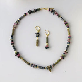 Beaded Necklace Earrings Set Natural Stone Waterproof Stainless Steel Ear Buckle Fashion Jewelry for Women 2024 New Gift
