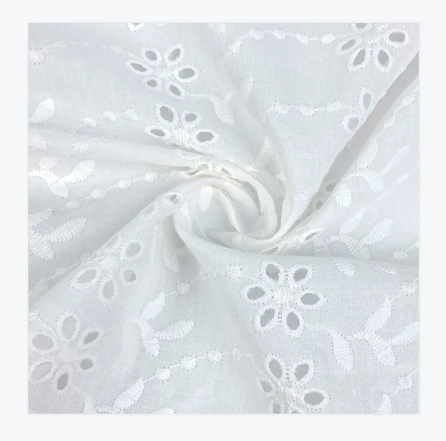 100% Cotton Woven Lightweight Lace Fabric Pure White Embroidered for Girls' Wedding Dresses & Shirts