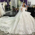 Luxury V Neck Beading Lace Appliqued Bridal Vestidos De Novia Robe  Long Sleeve Ball Gown Wedding Dresses MW91