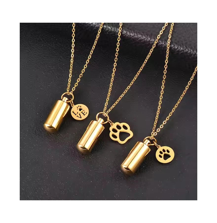 2025 Pet Paw Print Memorial Ashes Stainless Steel Pendant Necklace Cremation Urn Pendant Necklace for Ashes