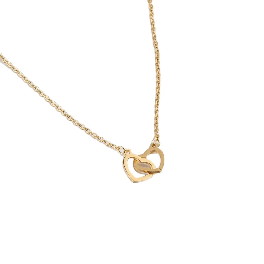 Couple Trendy Women Gold Interlocking Stainless Steel Heart Necklace for Women Girlfriend Gift